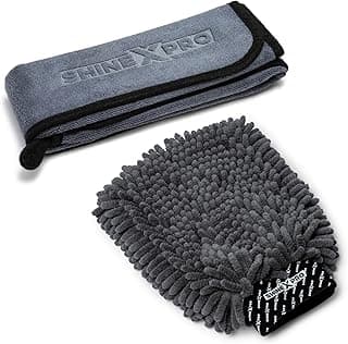 ShineXPro Microfiber Car Cleaning Cloth and Wash Mitt Kit - Includes OG Soft 500 GSM Extra Large (35x75 CM) Microfiber Cloth for Car and Dual Sided Chenille Microfiber Wash Mitt - view 1